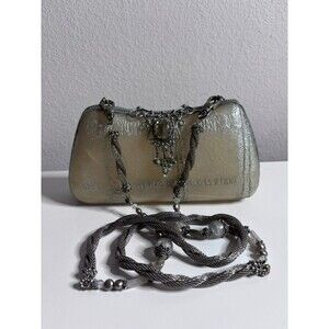 Vtg Maya Evangelista Brown Art Deco Resin Metal Beaded Strap Shoulder Handbag